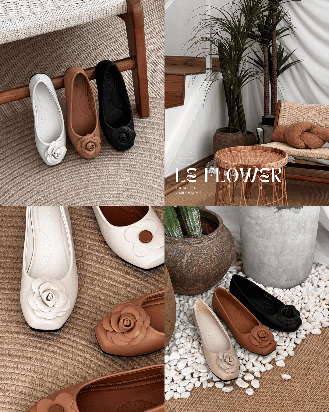 【Le Flowers The Secret Garden Series】No.5 Bloom Womens Flats/ Womens floral flats /cushion flats /Kasut Bunga Perempuan - Classic Black//Brown//Beige