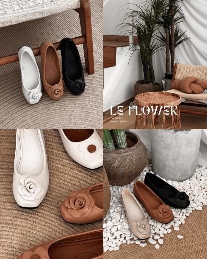 【Le Flowers The Secret Garden Series】No.5 Bloom Womens Flats/ Womens floral flats /cushion flats /Kasut Bunga Perempuan - Classic Black//Brown//Beige