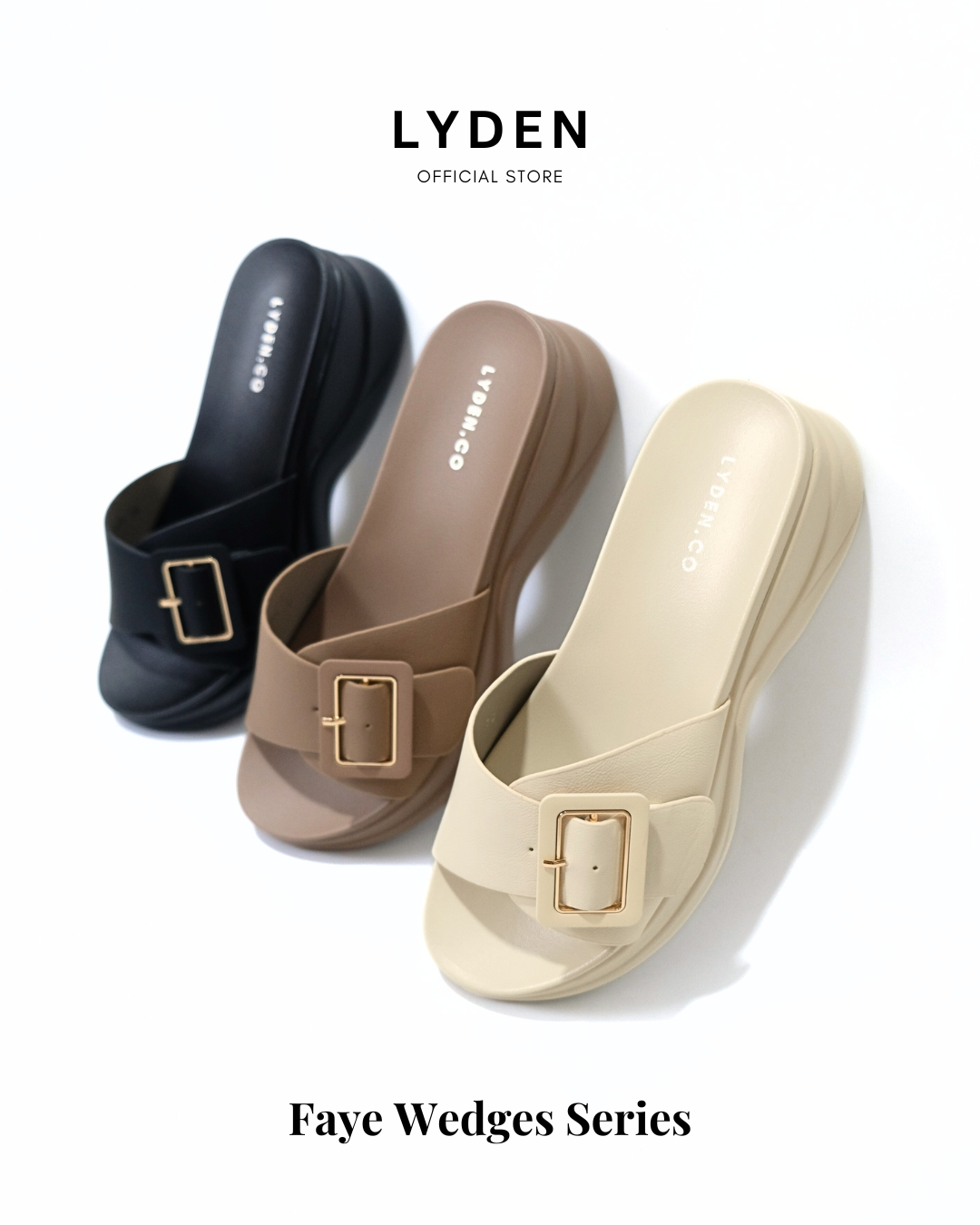 【NEW】Lyden Faye Wedges Series 6cm Platform Sandals - Beige//Brown//Classic Black
