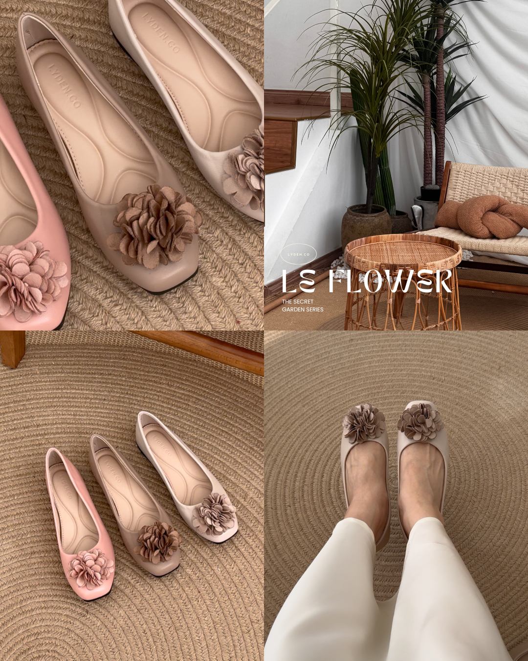 【Le Flowers The Secret Garden Series】No.1 Fleur Womens Flats/ Womens floral flats /cushion flats /Kasut Bunga Perempuan - Classic Black//Khaki//Pink//Beige