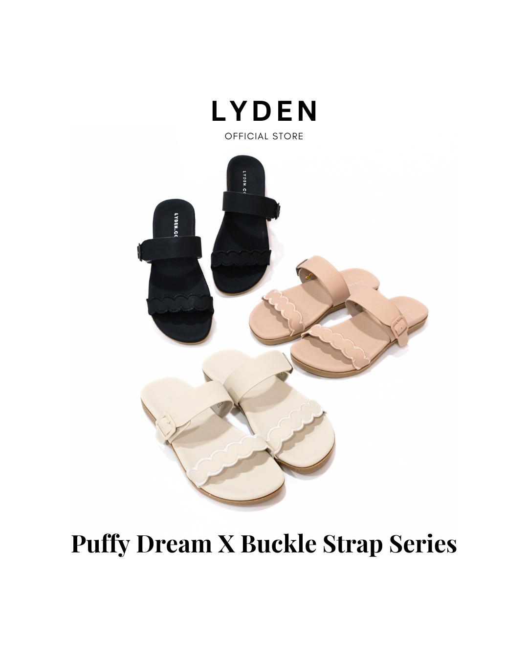 【NEW】Lyden Puffy Dream X Buckle Strap Series Sandals - Classic Black//Pink//Beige