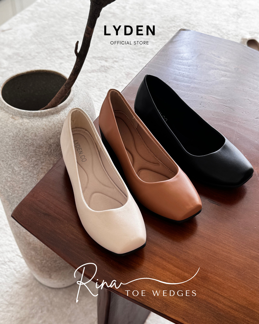 【NEW】Lyden Rina Toe Wedges Series 4cm heels - Classic Black//Khaki//Beige