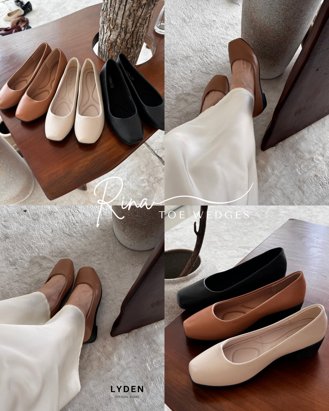 【NEW】Lyden Rina Toe Wedges Series 4cm heels - Classic Black//Khaki//Beige