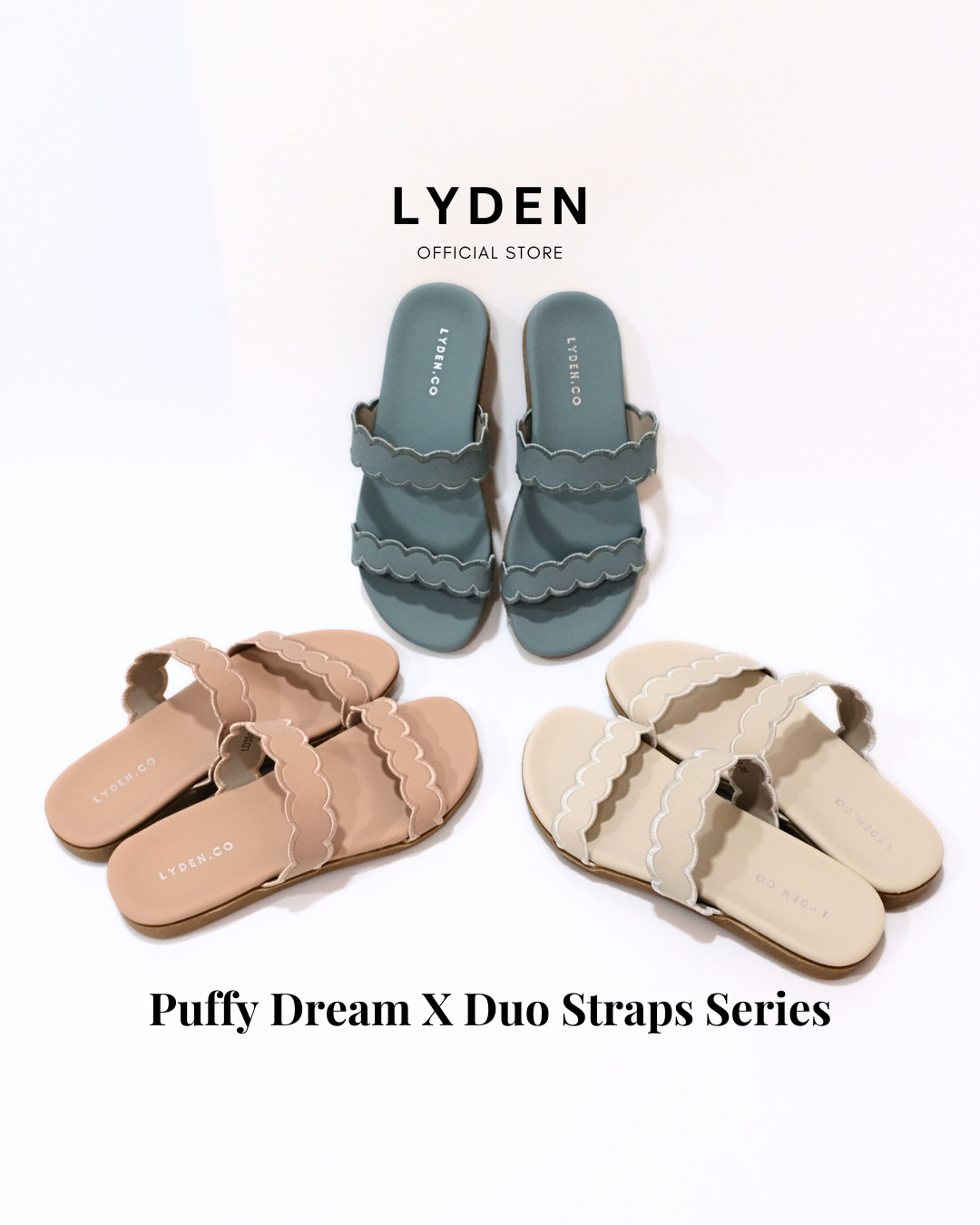 【NEW】Lyden Puffy Dream X Duo Straps Series Sandals - Beige//Pink//Blue