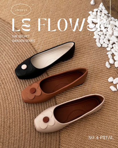 【Le Flowers The Secret Garden Series】No.4 Petal Womens Flats/ Womens floral flats /cushion flats /Kasut Bunga Perempuan - Classic Black//Brown//Beige