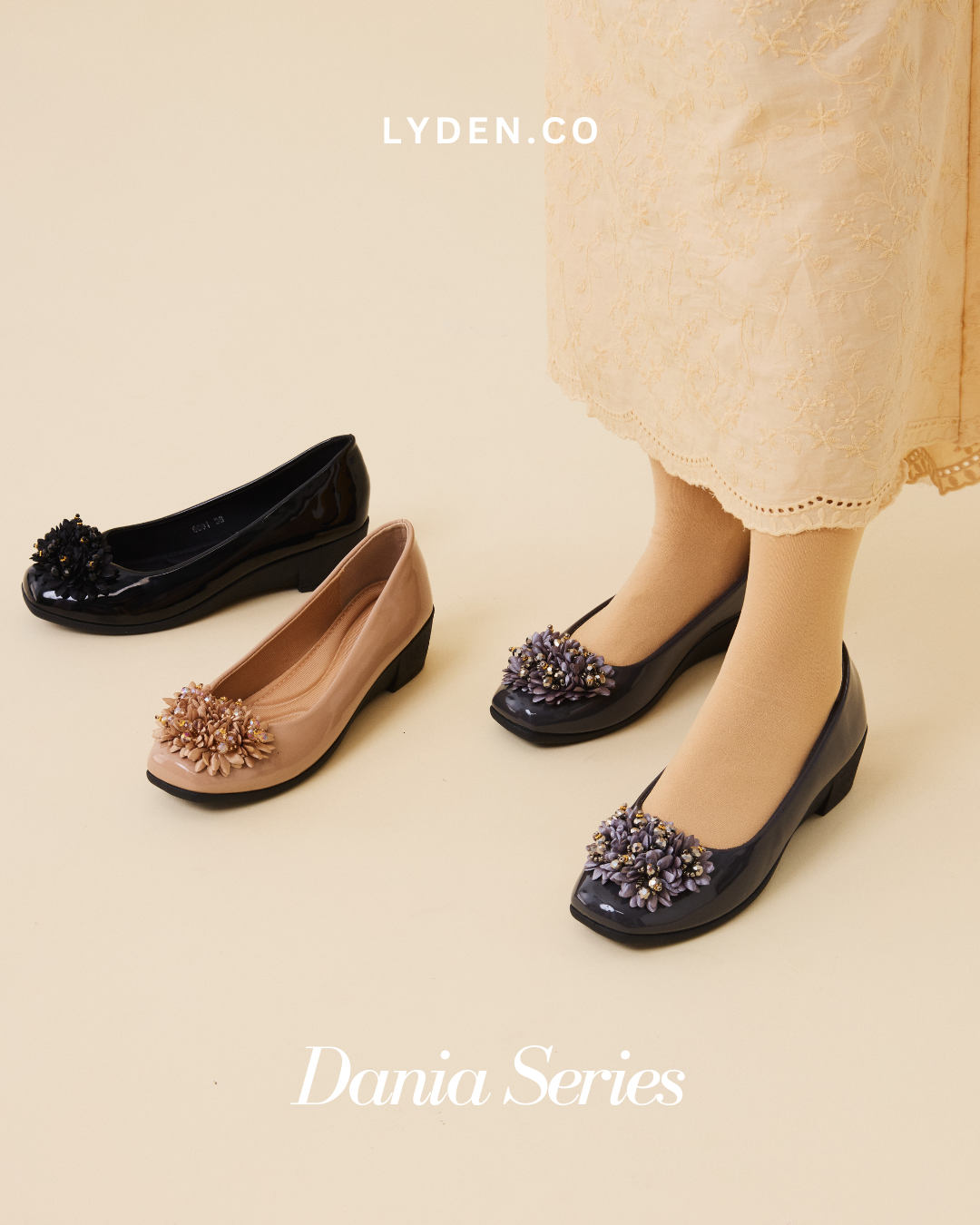 【NEW】Lyden Kasut Raya Dania series 4cm heels - Classic Black//Khaki//Gray