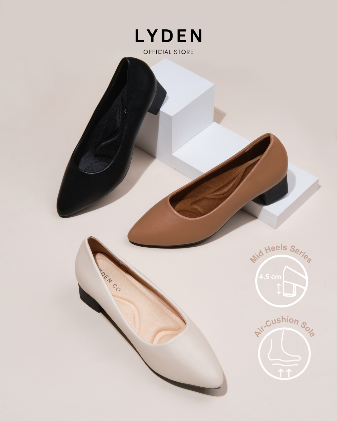 【NEW】Lyden Air-Cushioned Series 4.5cm Mid Heels - Brown