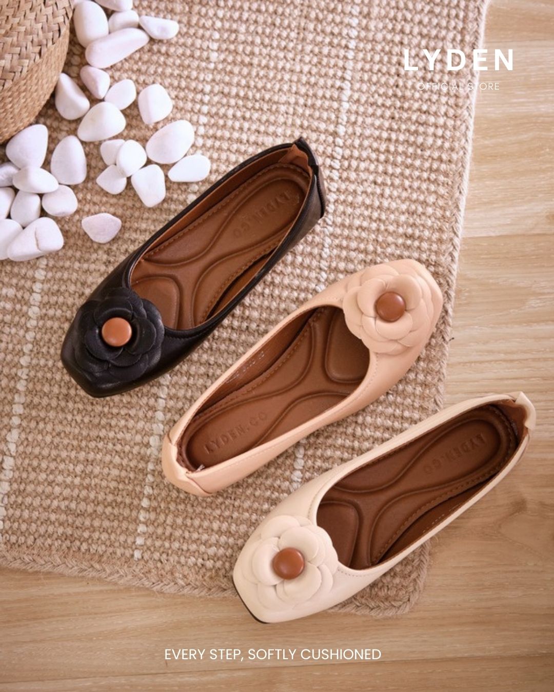 【Le Flowers The Secret Garden Series】No.5 Bloom Womens Flats/ Womens floral flats /cushion flats /Kasut Bunga Perempuan - Classic Black//Beige//Dark Pink