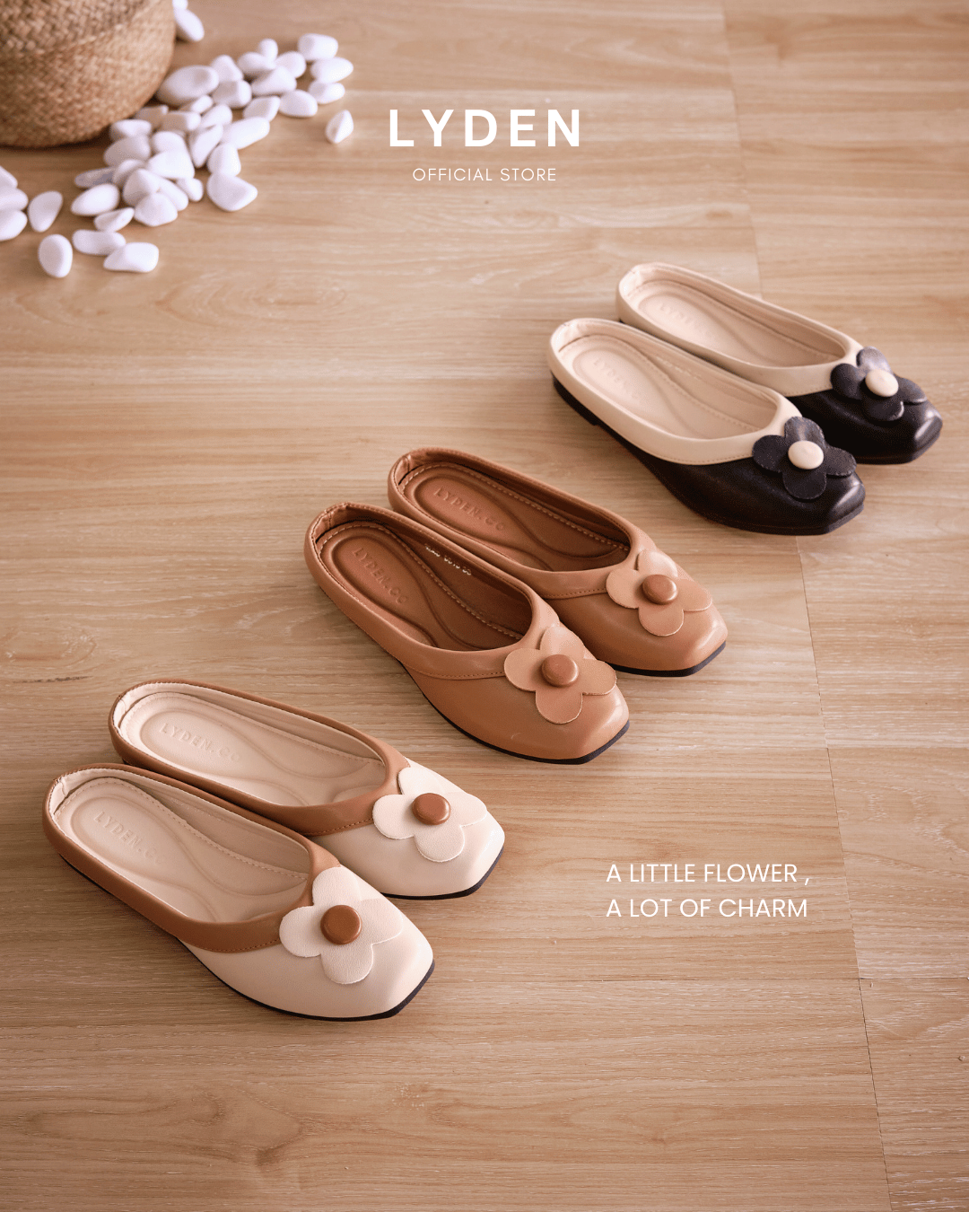 【Le Flowers The Secret Garden Series】No.4 Petal Slip-On Womens Flats/ Womens floral flats /Kasut Bunga Perempuan - Classic Black//Brown//Beige