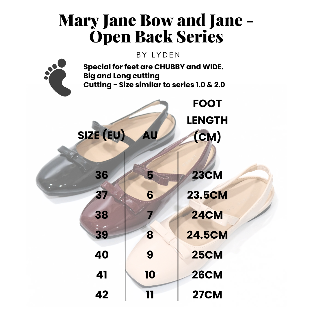 【NEW】Lyden Mary Jane Bow and Jane Open Back Series Flats - Classic Black//Maroon//Beige