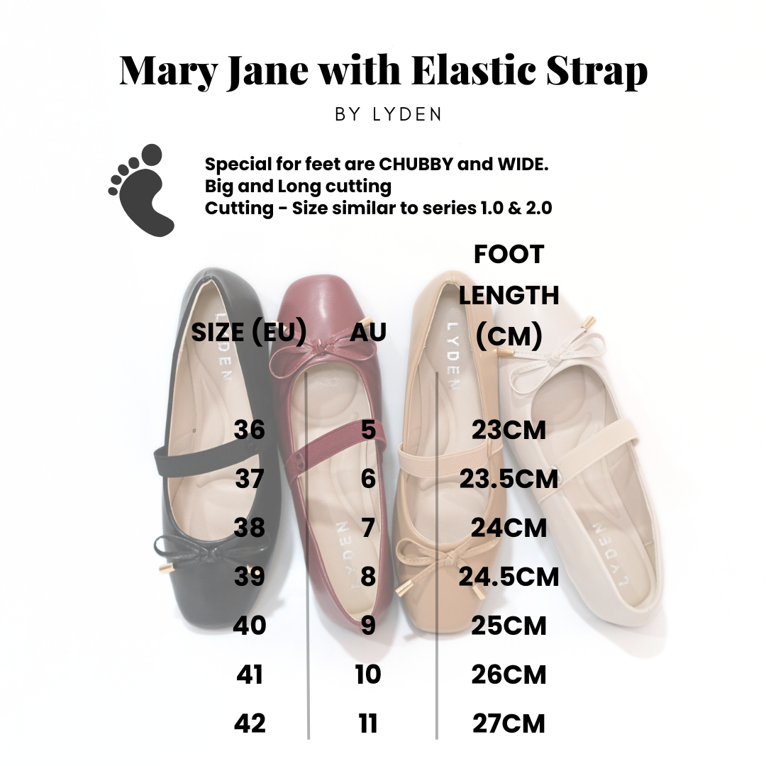 【NEW】Lyden Mary Jane Flats with Elastic Strap - Pink//Khaki//Maroon//Classic Black