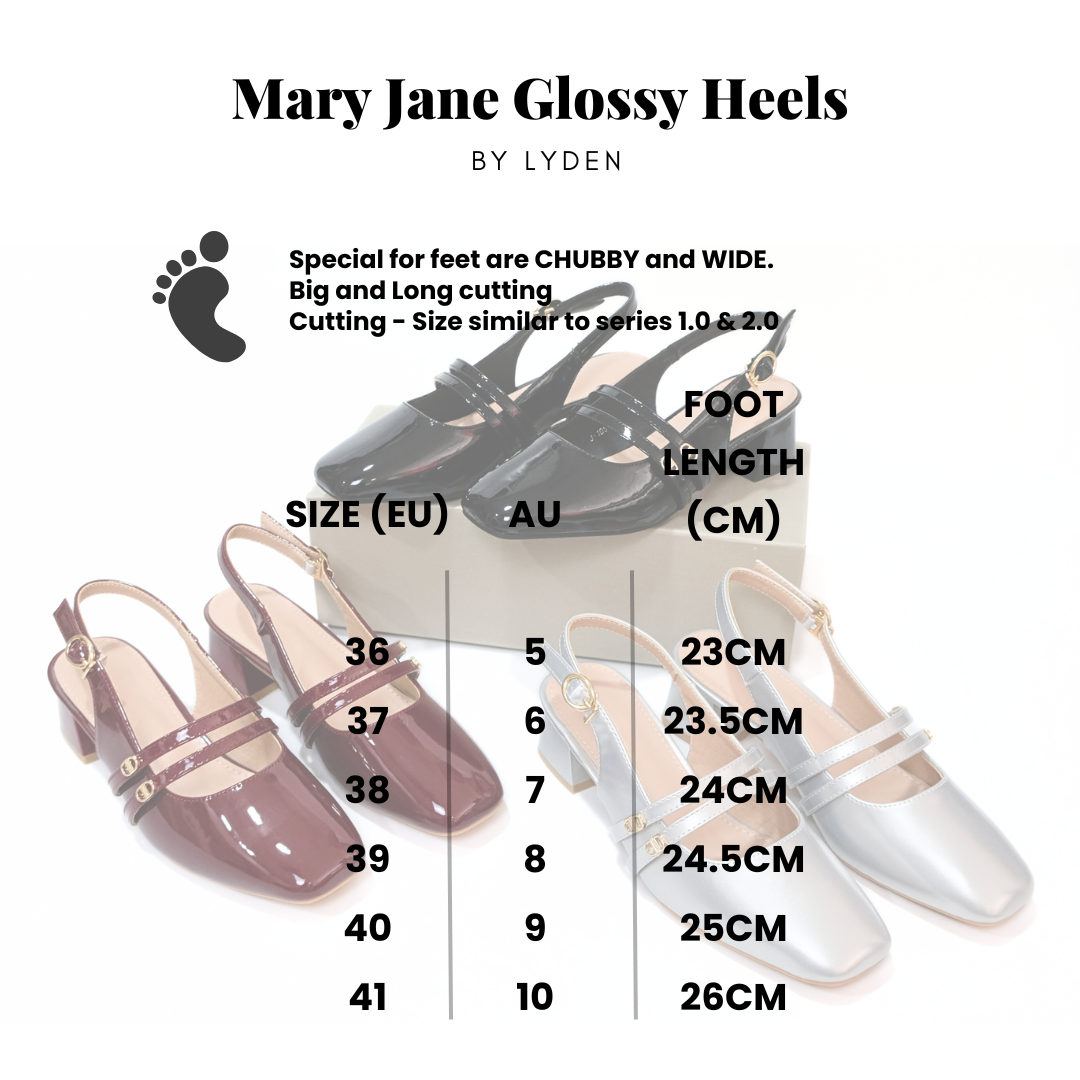 【NEW】Lyden Mary Jane Glossy series 4cm pump heels - Classic Black//Maroon//Silver