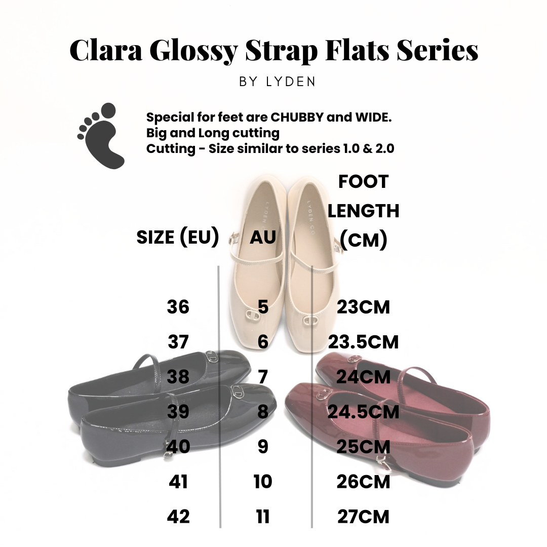 【NEW】Lyden Clara Glossy Strap Series Flats - Beige//Maroon//Classic Black