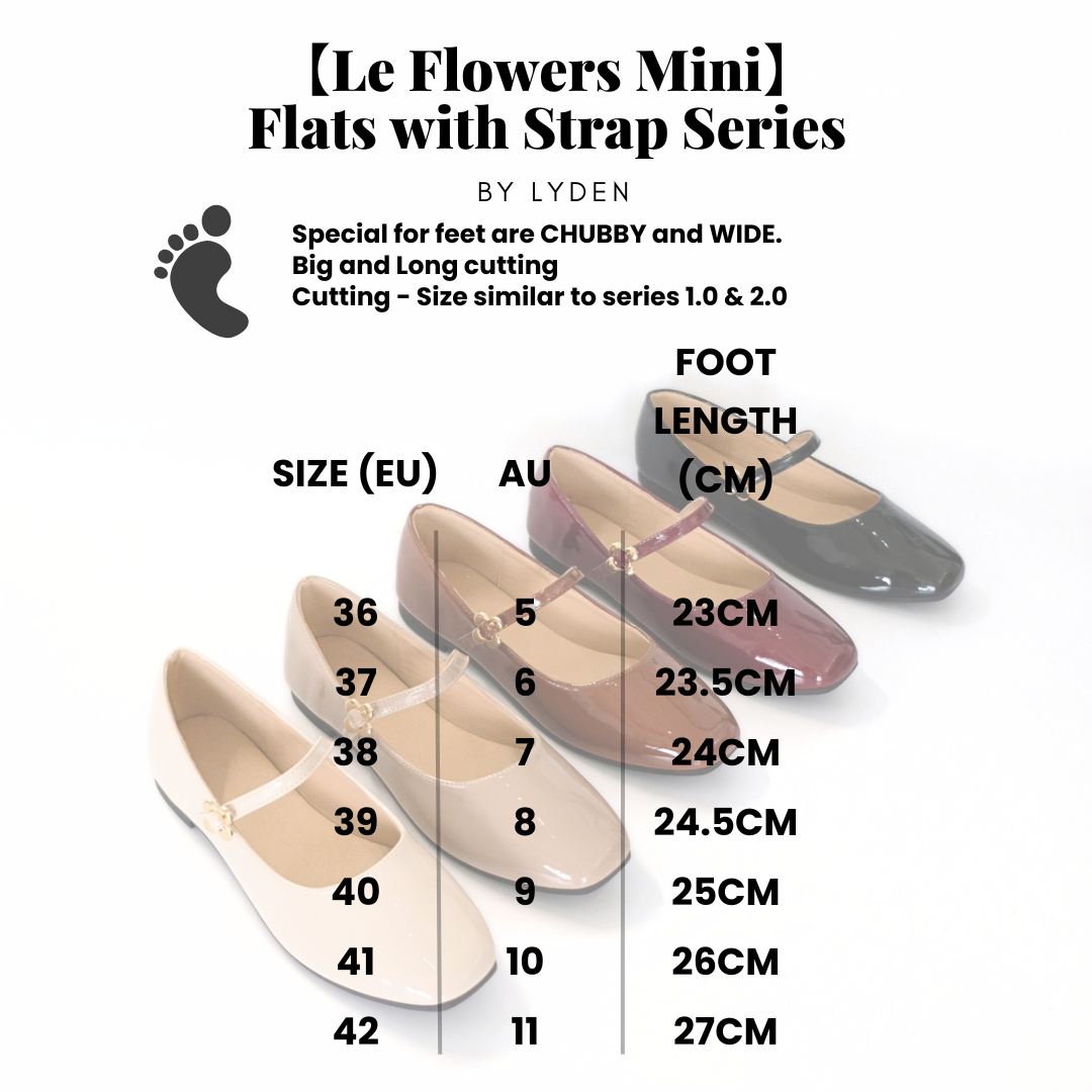 【Le Flowers Mini】Flats with Strap Series - Beige//Khaki//Brown/Maroon//Classic Black