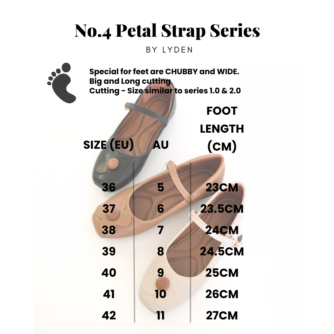 【Le Flowers The Secret Garden Series】No.4 Petal Strap Womens Flats/ Womens floral flats /Kasut Bunga Perempuan - Classic Black//Brown//Beige