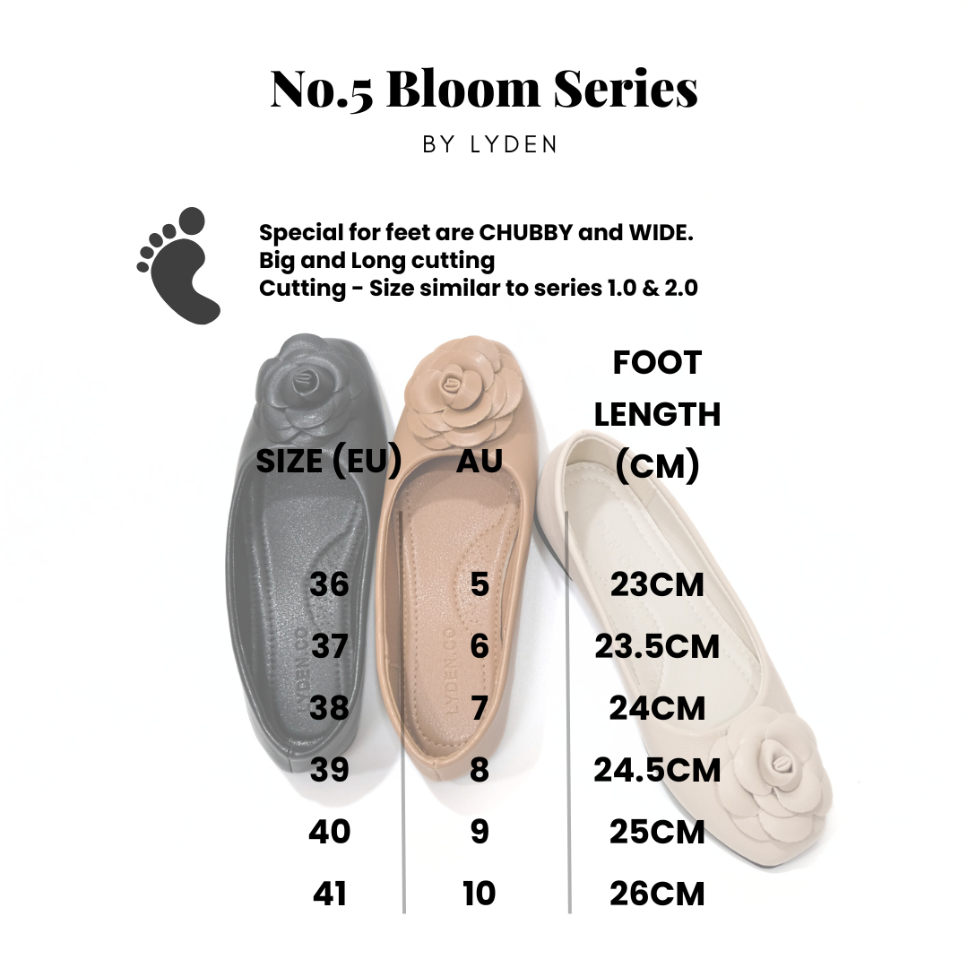 【Le Flowers The Secret Garden Series】No.5 Bloom Womens Flats/ Womens floral flats /cushion flats /Kasut Bunga Perempuan - Classic Black//Brown//Beige