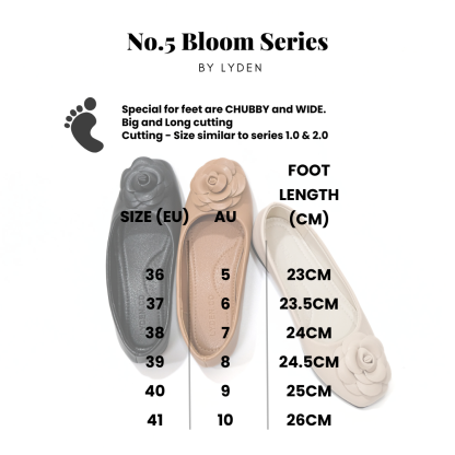【Le Flowers The Secret Garden Series】No.5 Bloom Womens Flats/ Womens floral flats /cushion flats /Kasut Bunga Perempuan - Classic Black//Brown//Beige