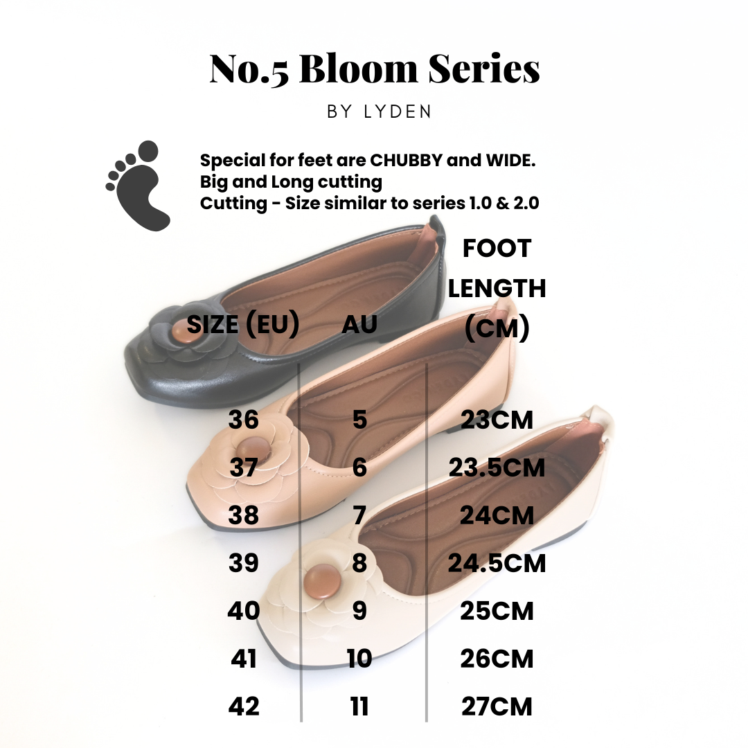 【Le Flowers The Secret Garden Series】No.5 Bloom Womens Flats/ Womens floral flats /cushion flats /Kasut Bunga Perempuan - Classic Black//Beige//Dark Pink
