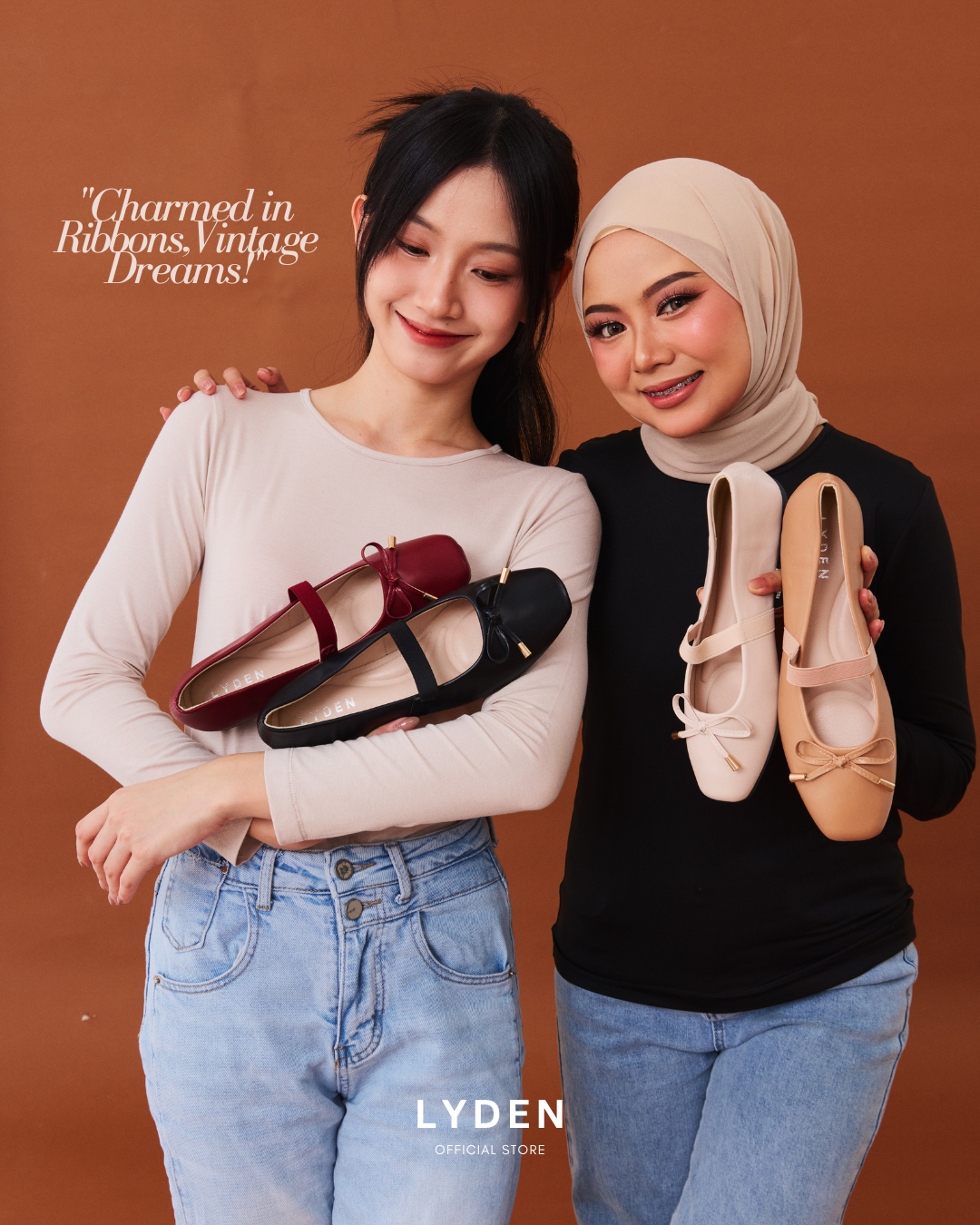 【NEW】Lyden Kasut Raya Mary Jane Flats with Elastic Strap - Beige//Khaki//Maroon//Classic Black