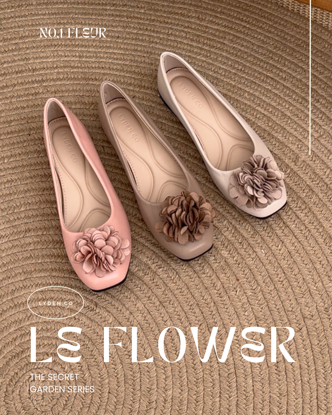 【Le Flowers The Secret Garden Series】No.1 Fleur Womens Flats/ Womens floral flats /cushion flats /Kasut Bunga Perempuan - Classic Black//Khaki//Pink//Beige