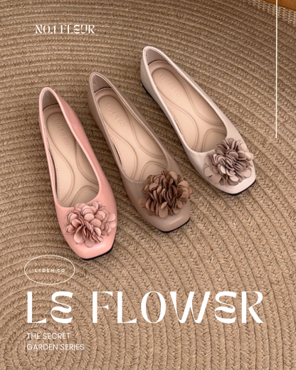 【Le Flowers The Secret Garden Series】No.1 Fleur Womens Flats/ Womens floral flats /cushion flats /Kasut Bunga Perempuan - Classic Black//Khaki//Pink//Beige