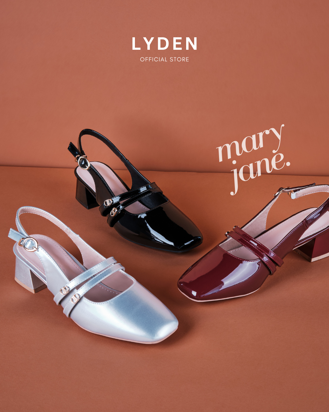 【NEW】Lyden Mary Jane Glossy series 5cm pump heels - Classic Black//Maroon//Silver