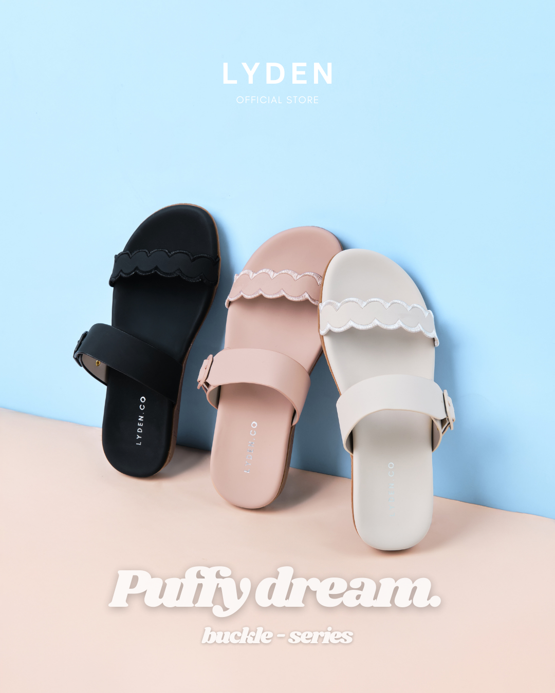 【NEW】Lyden Puffy Dream X Buckle Strap Series Sandals - Classic Black//Pink//Beige