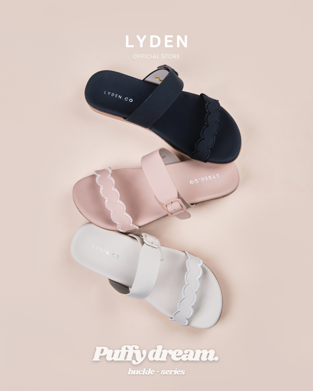 【NEW】Lyden Puffy Dream X Buckle Strap Series Sandals - Classic Black//Pink//Beige