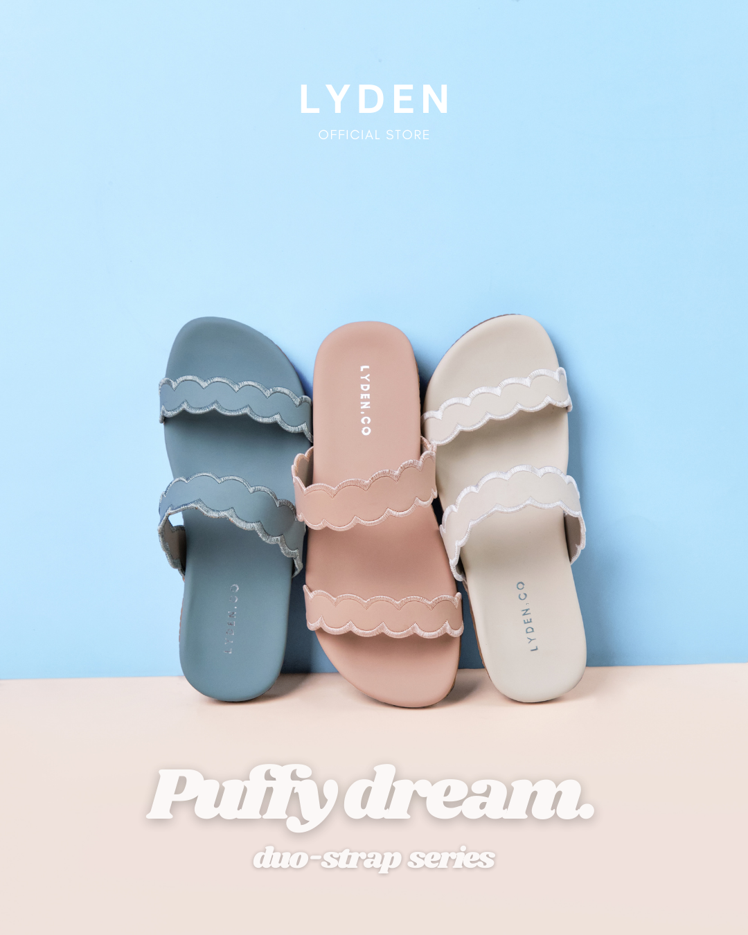 【NEW】Lyden Puffy Dream X Duo Straps Series Sandals - Beige//Pink//Blue