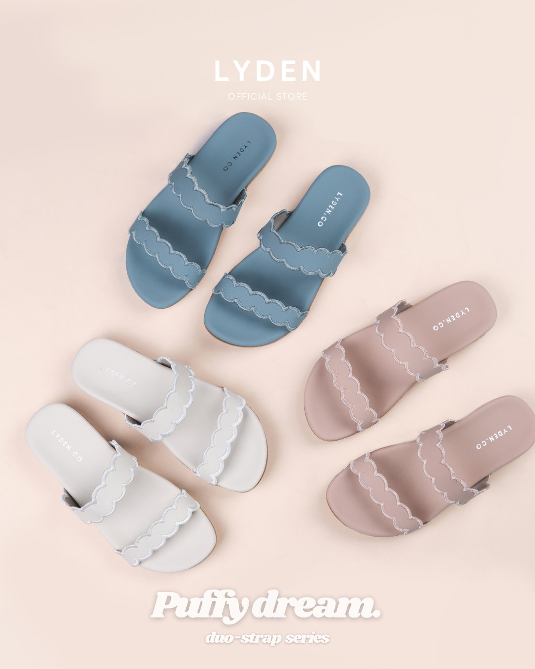 【NEW】Lyden Puffy Dream X Duo Straps Series Sandals - Beige//Pink//Blue