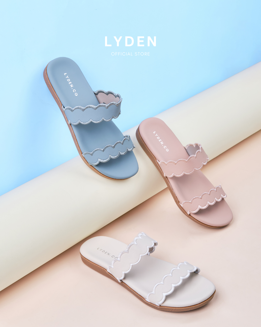 【NEW】Lyden Puffy Dream X Duo Straps Series Sandals - Beige//Pink//Blue