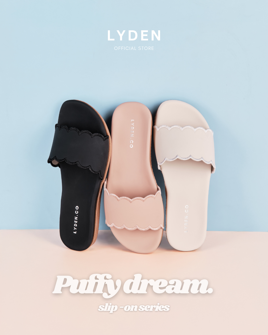 【NEW】Lyden Puffy Dream X Slip-on Series Sandals - Classic Black//Pink//Beige