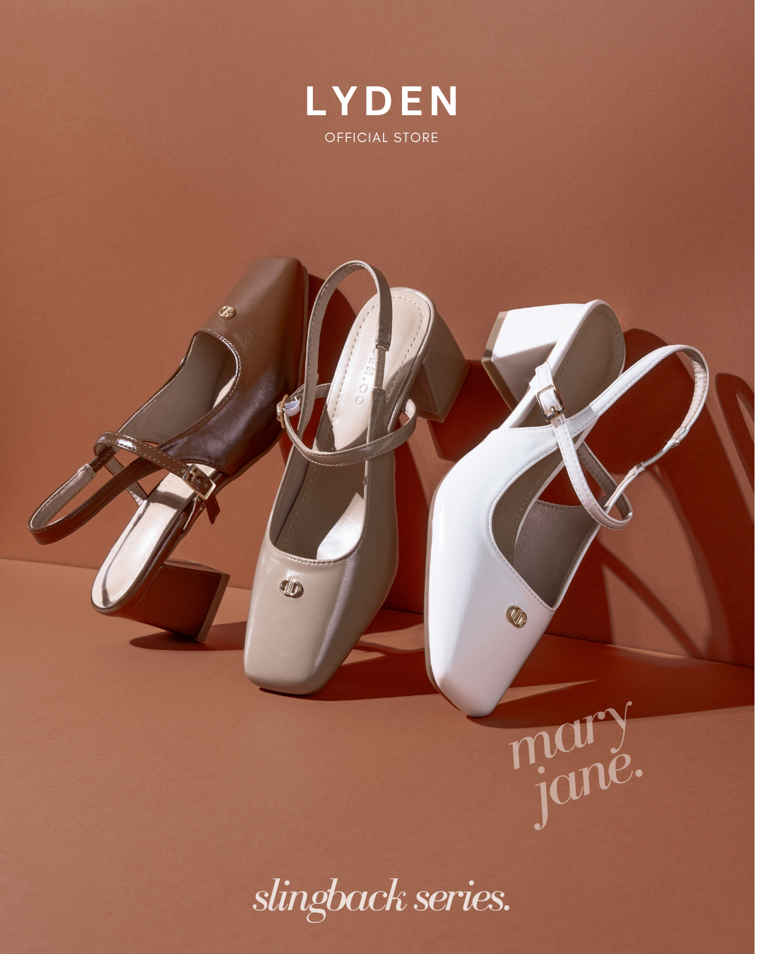 【NEW】Lyden Kasut Raya Mary Jane Series (sling back) 6cm pump heels - Beige//Khaki//Brown
