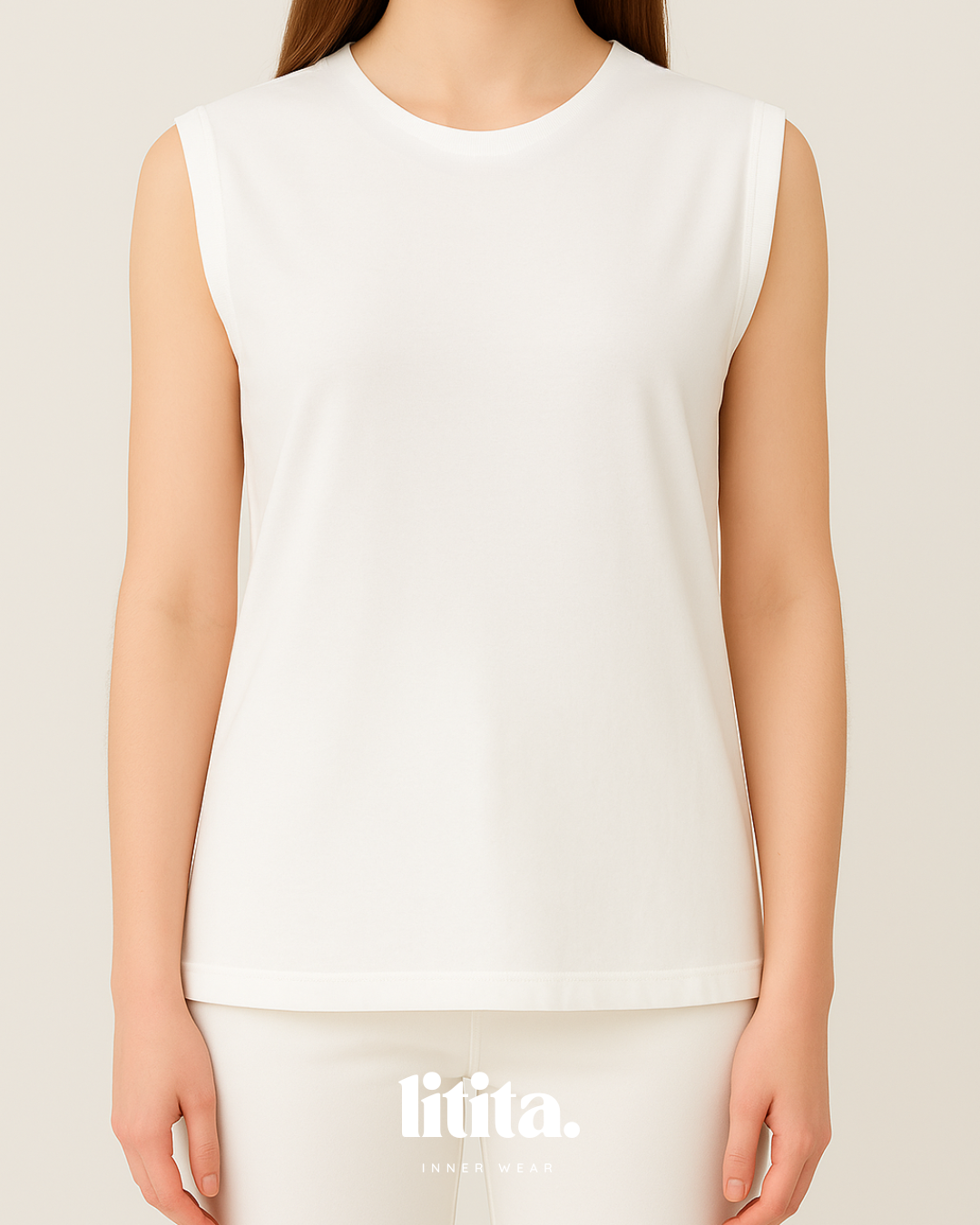 【Litita Silky Sleek】Tops / Sleeveless Round Neckline innerwear - Black // White // Nude