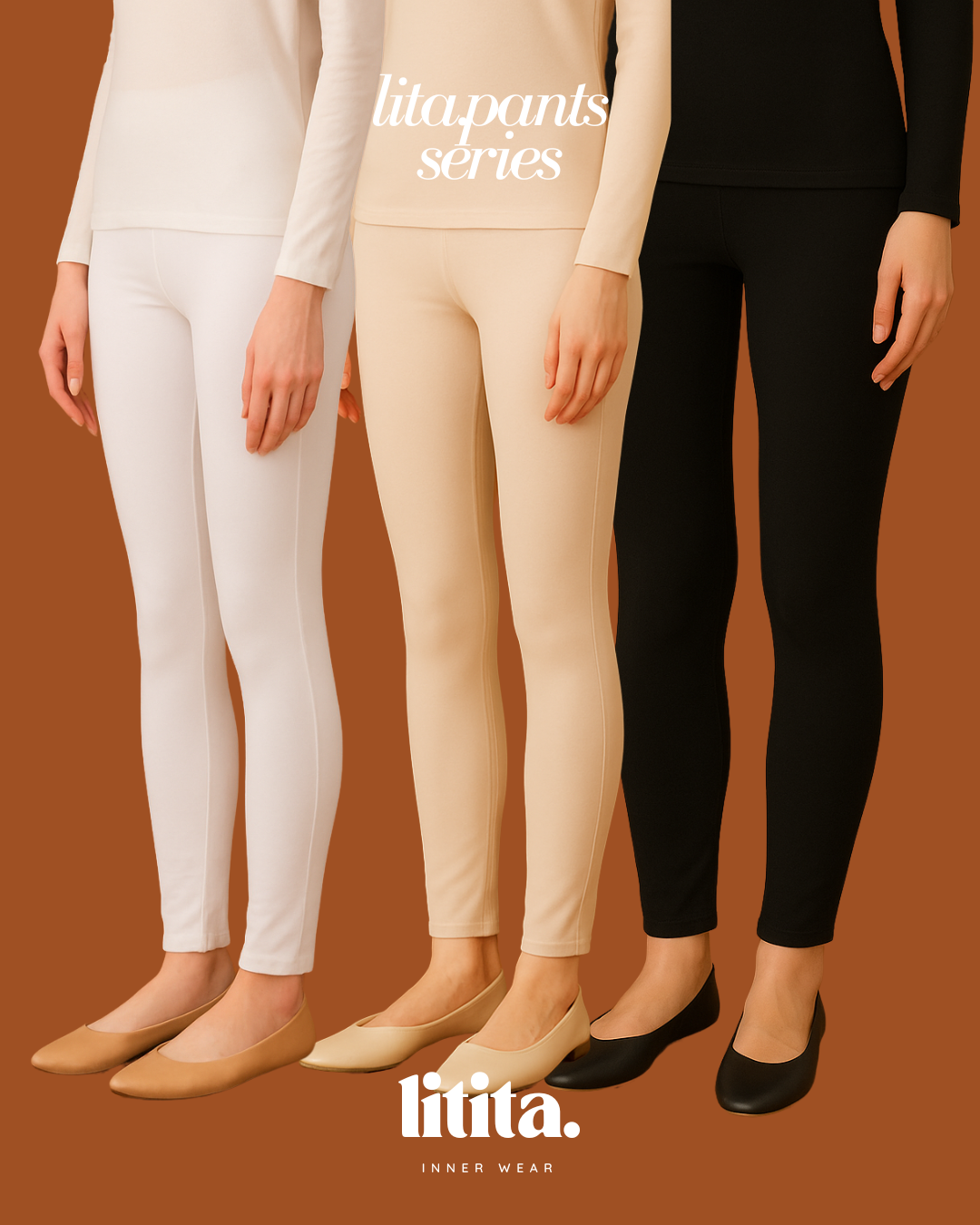 【Litita Silky Sleek】Pants/ High-waisted Long Pants innerwear/ Leggings - Black//White//Nude