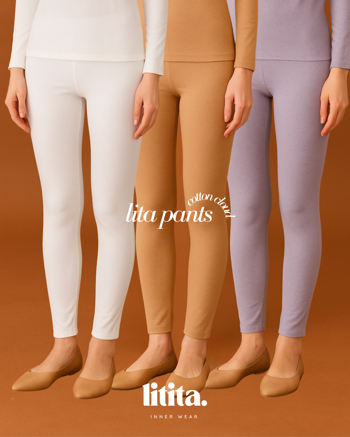 【Litita Cotton Cloud】Pants/ High-waisted Long Pants innerwear/ Leggings - Black//Pale Oak/White/Brown/Grey