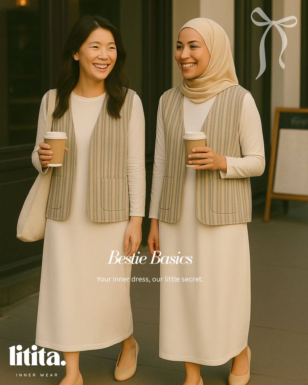 【Litita Silky Sleek】Inner Dress / Long-Sleeve Round Neckline innerwear - Black // White // Nude