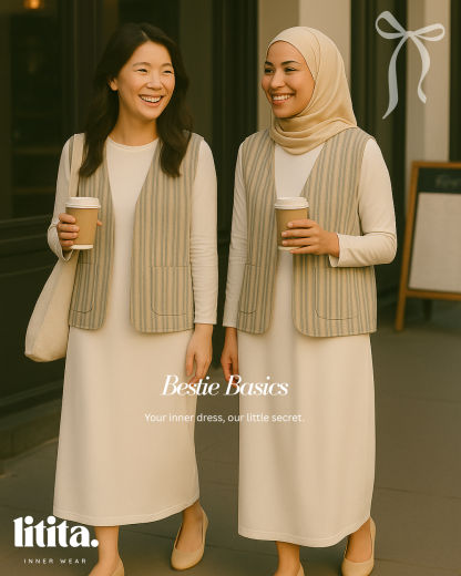 【Litita Silky Sleek】Inner Dress / Long-Sleeve Round Neckline innerwear - Black // White // Nude