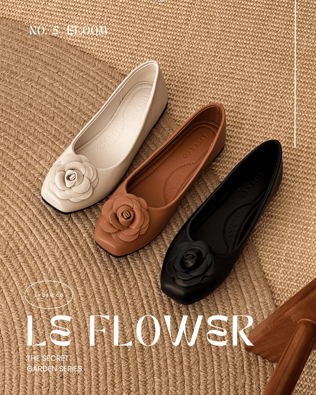 【Le Flowers The Secret Garden Series】No.5 Bloom Womens Flats/ Womens floral flats /cushion flats /Kasut Bunga Perempuan - Classic Black//Brown//Beige