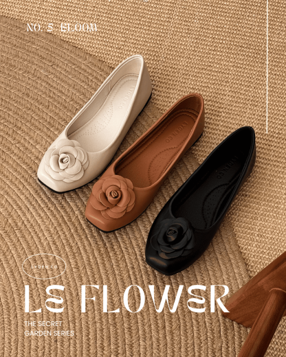 【Le Flowers The Secret Garden Series】No.5 Bloom Womens Flats/ Womens floral flats /cushion flats /Kasut Bunga Perempuan - Classic Black//Brown//Beige