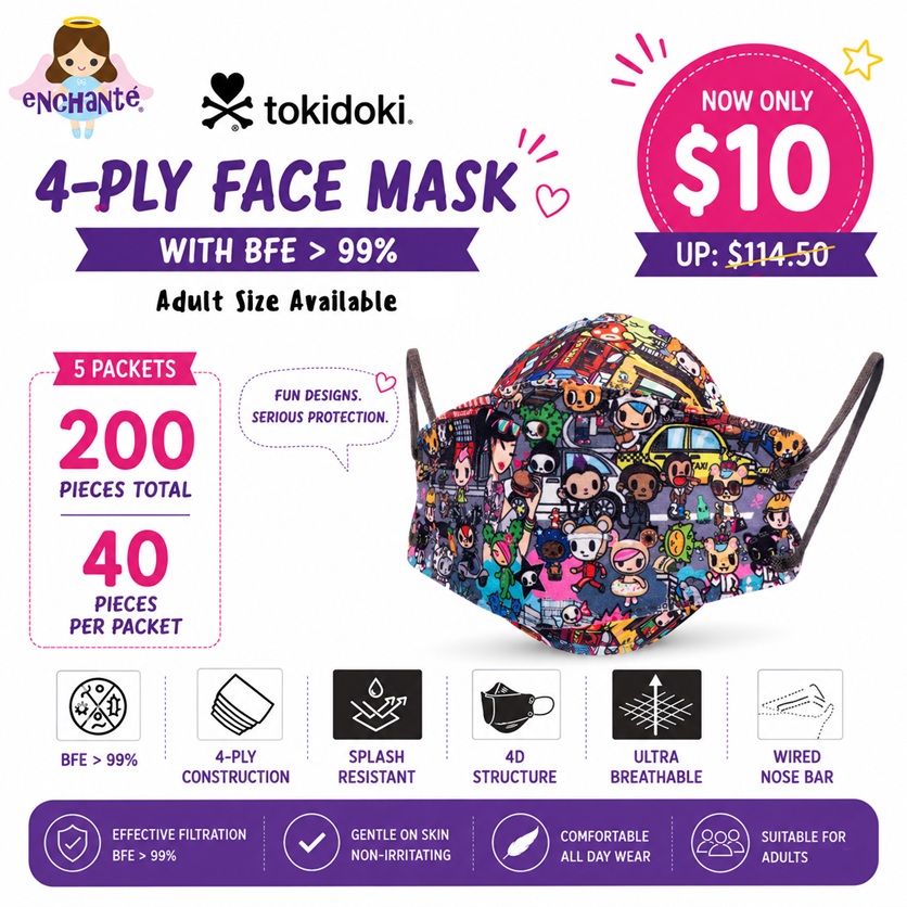 (5 packs - 200 pieces) tokidoki New York City Disposable Mask