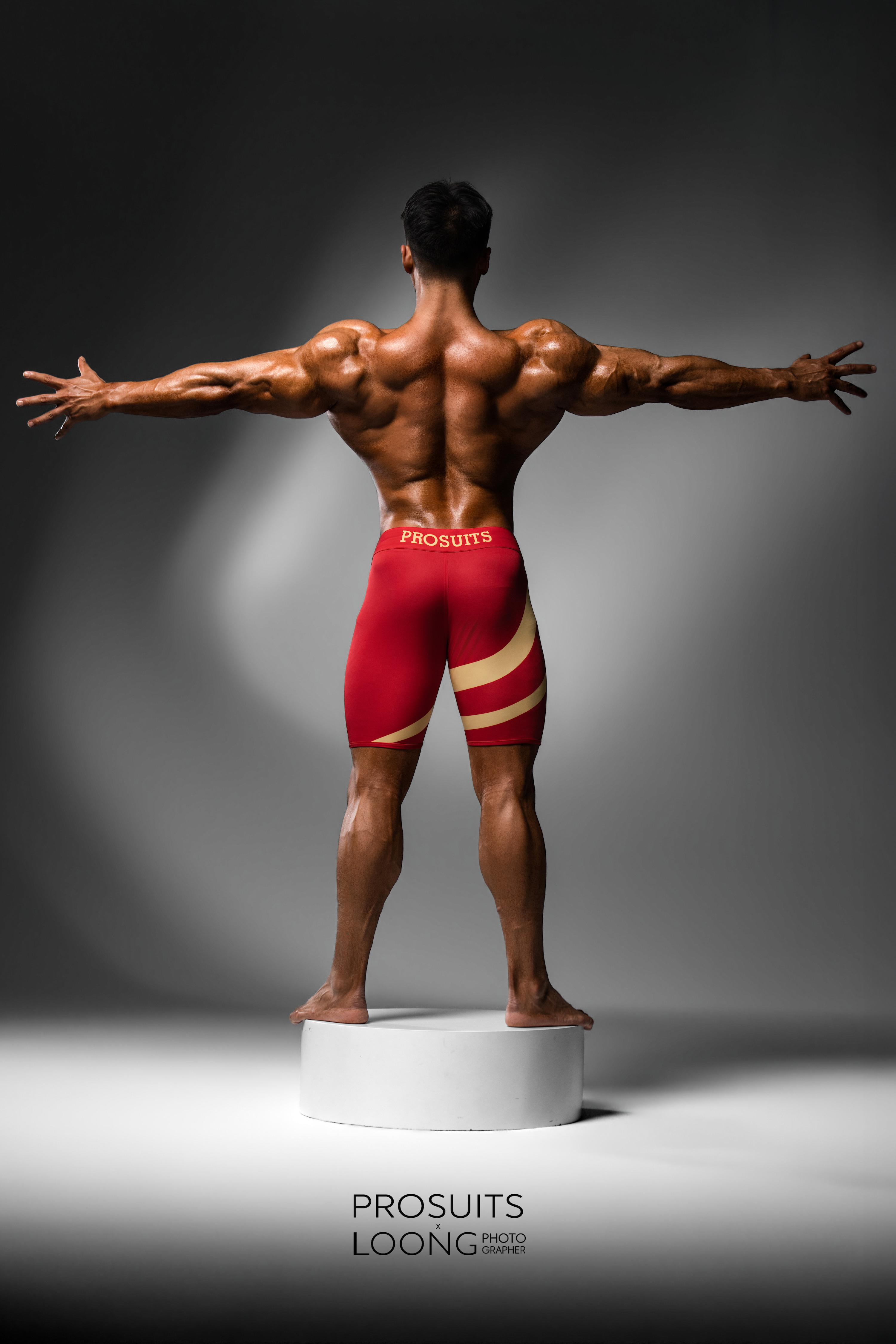 MP096 “O6 Juxian Red” Boardshorts Custom-Made for Men's Physique ProSuits Juxian He