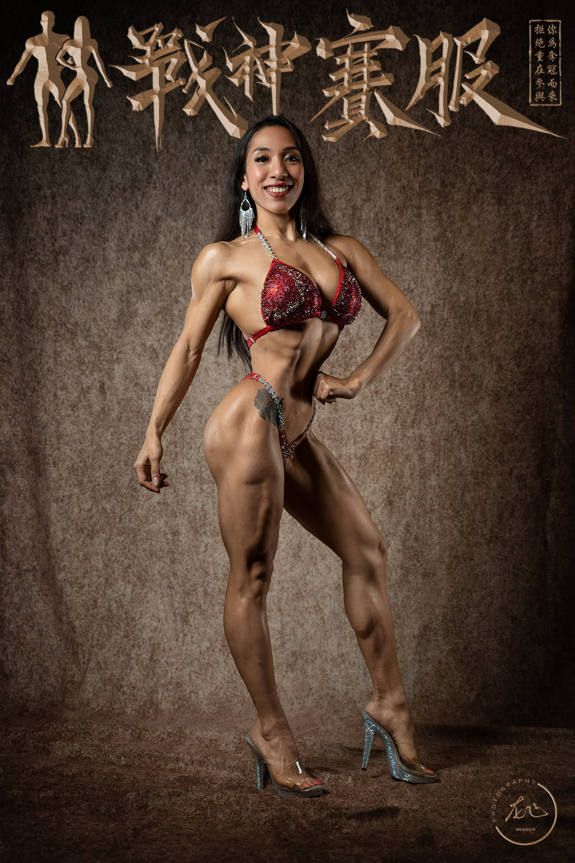 BK6-069 "Mengru Red" Competition Bikini Custom-Made for Bikini and Wellness ProSuits Mengru Zhang