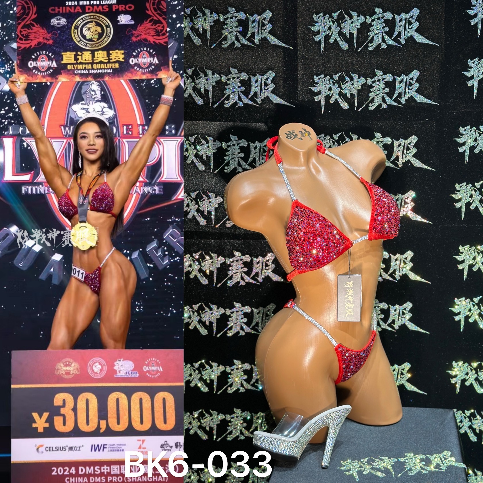 BK6-033 "Vikki Red" Competition Bikini Custom-Made for Bikini and Wellness ProSuits Vikki Wey