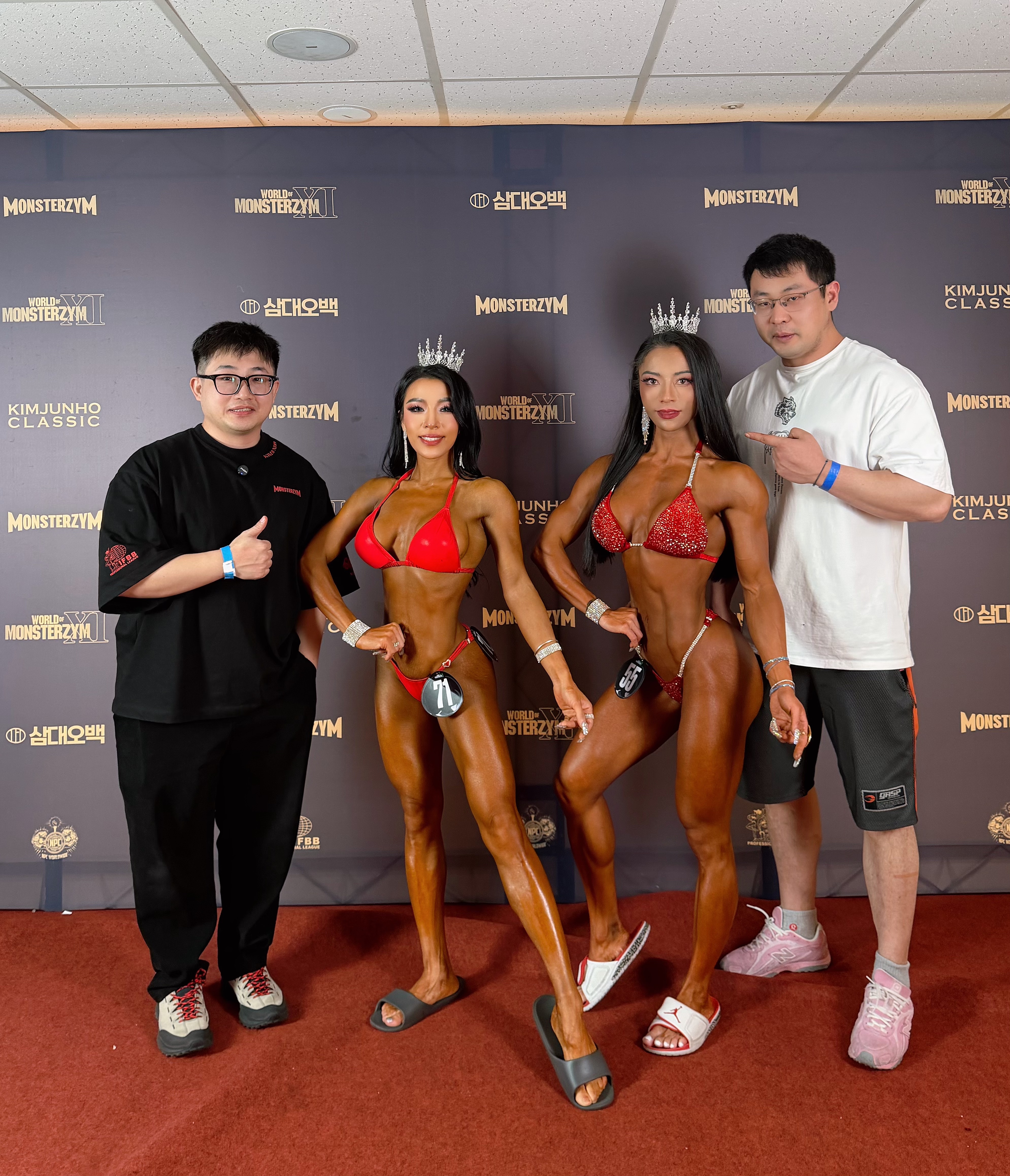 FM-NR “Wuhui Neon Red” Competition Bikini Custom-Made for Fit Model ProSuits Hui Wu