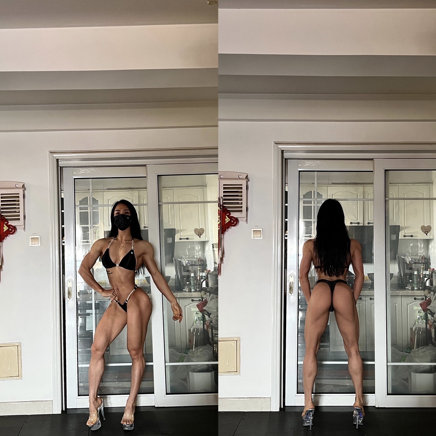 PB-BS “Black Satin” Posing Bikini Custom-Made ProSuits Bi Wu