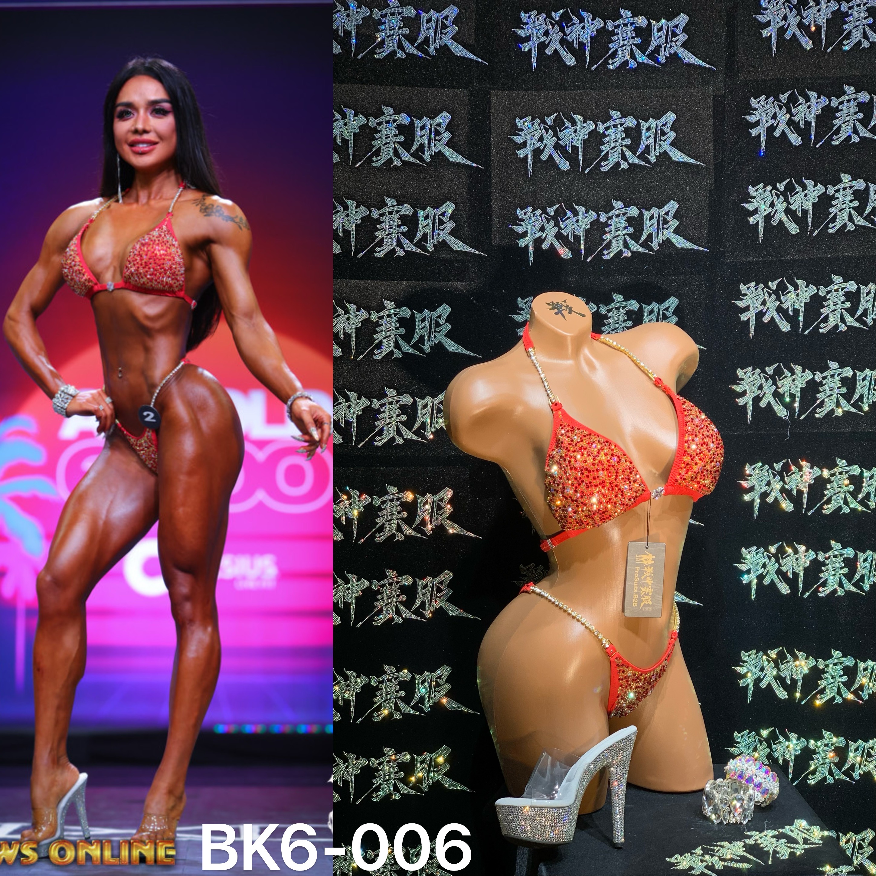 BK6-006 "Cynthia Red 5" Competition Bikini Custom-Made for Bikini and Wellness by ProSuits Cynthia Chen