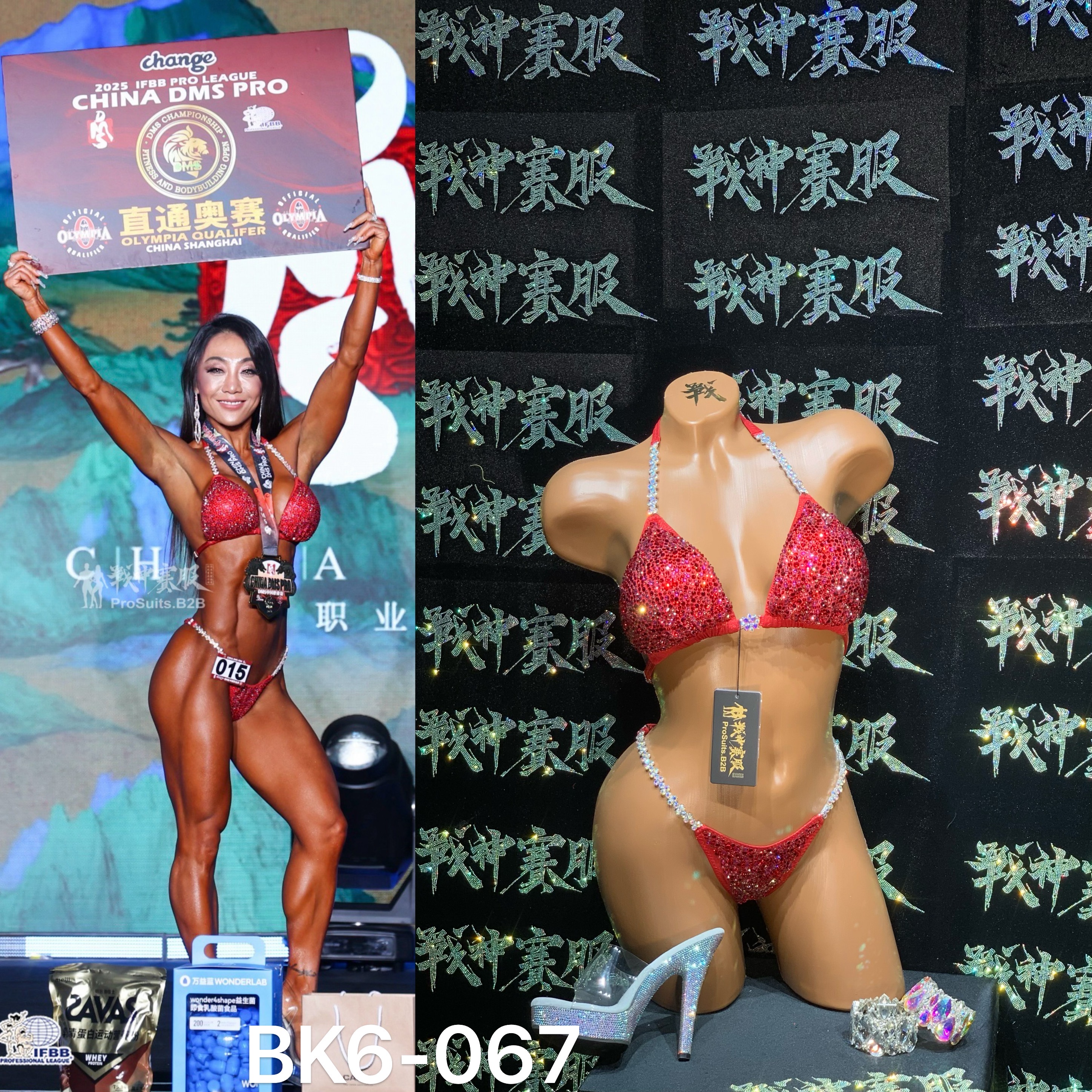BK6-067 "Bin Red" Competition Bikini Custom-Made for Bikini and Wellness ProSuits Bin Liang