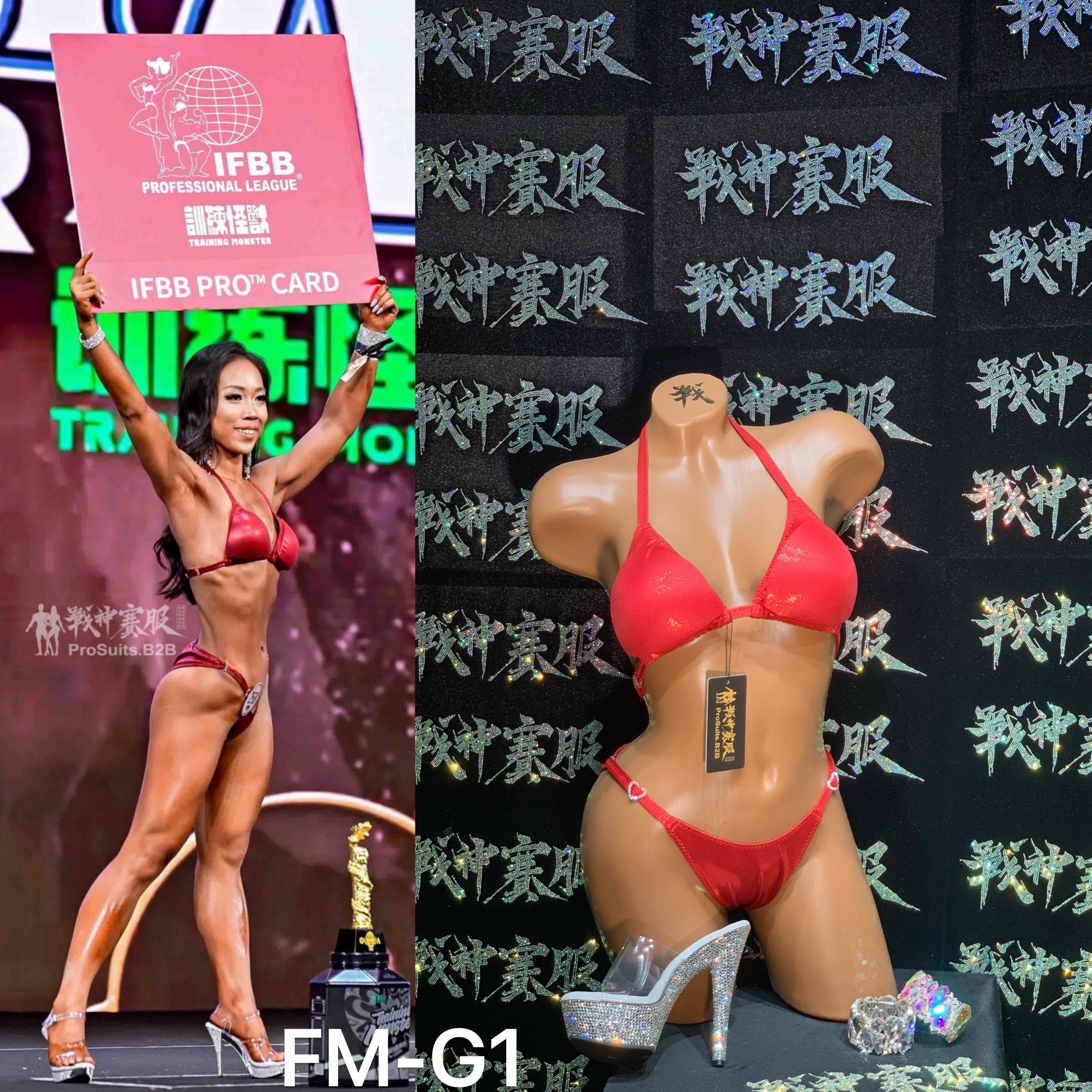 FM-G1 “The Red” Competition Bikini Custom-Made for Fit Model ProSuits Lijia Li