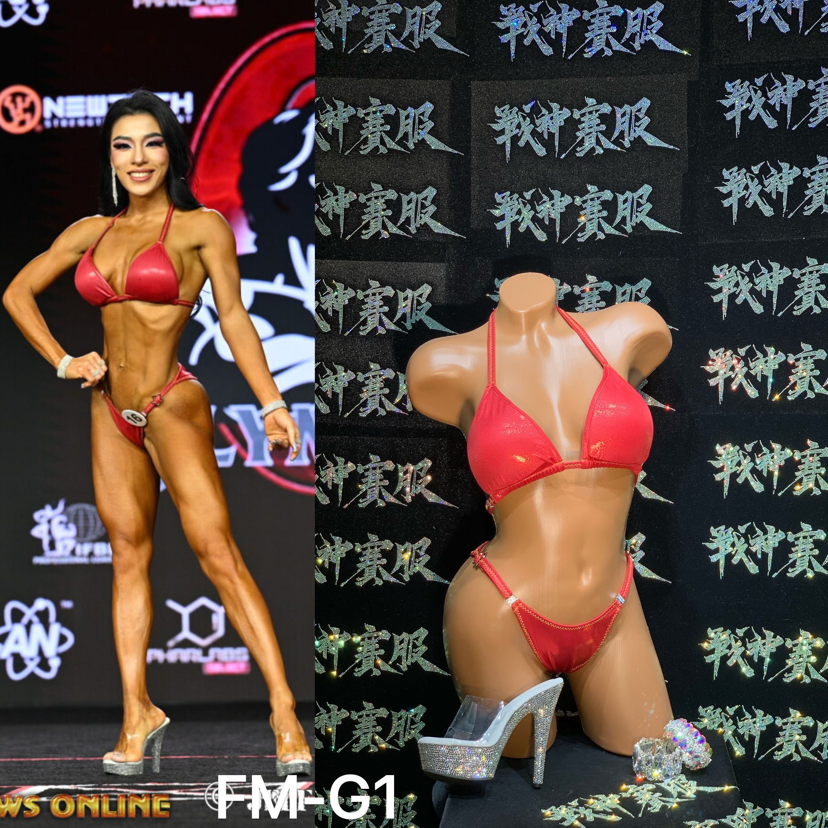 FM-G1 “Wuhui Red” Competition Bikini Custom-Made for Fit Model by ProSuits